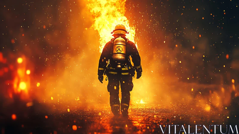 Firefighter in Action Against Flames AI Image