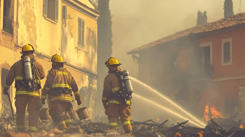 Heroic Firefighters in Action During Fire Emergency
