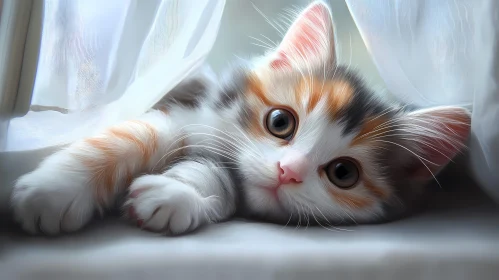 Charming Kitten Resting Amidst Curtains