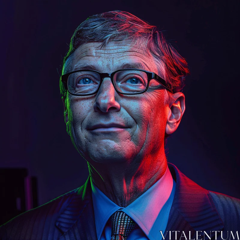 Bill Gates Thoughtful Portrait AI Image