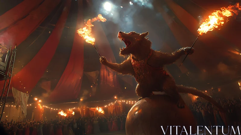 AI ART Monster Fire Performer in Circus Tent