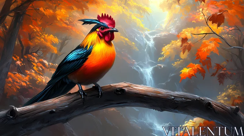 AI ART Colorful Bird and Autumn Cascade