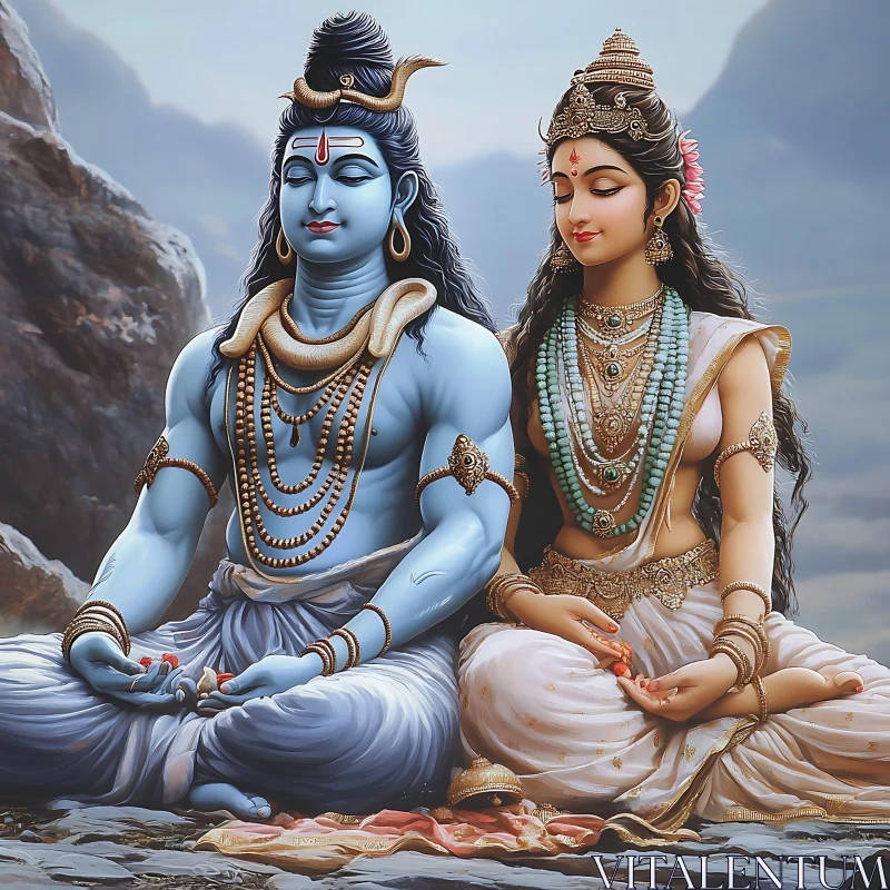 Serene Meditation of Shiva and Parvati AI Image