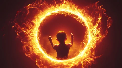 Illuminated Baby Silhouette in Circle of Fire