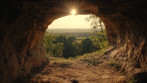 Sunset View Through a Cave