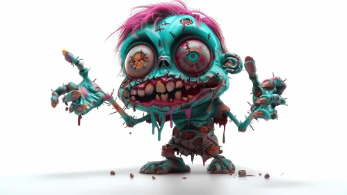 3D Cartoon Zombie in a White Void - Horror Art