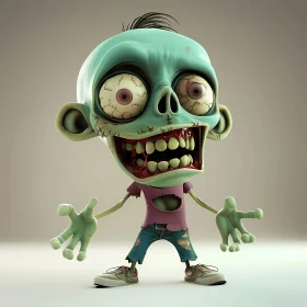 3D Rendered Cartoon Zombie in Spotlight