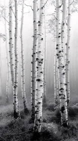 Misty Birch Tree Forest Scene