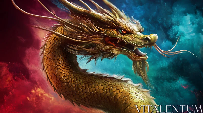 Majestic Golden Dragon Art Illustration AI Image