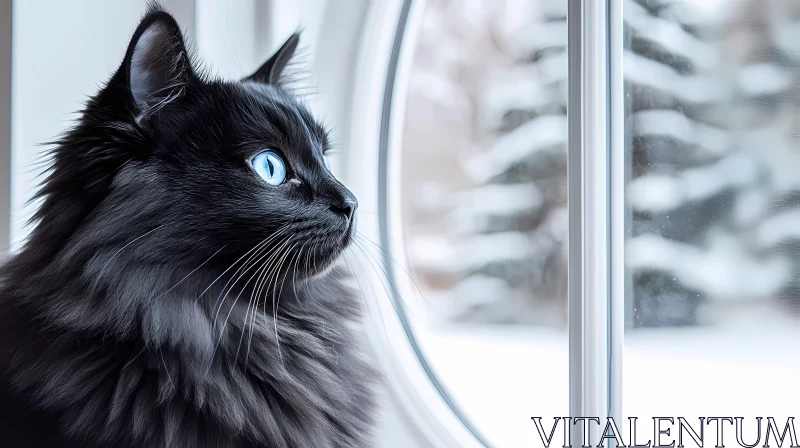 Majestic Cat by Frosted Window AI Image