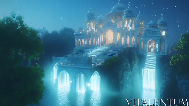 AI ART Luminous Palace by the Water