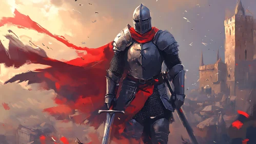 Medieval Knight with Sword and Castle