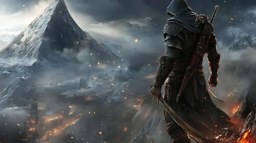 Fantasy Warrior in Mountain Landscape