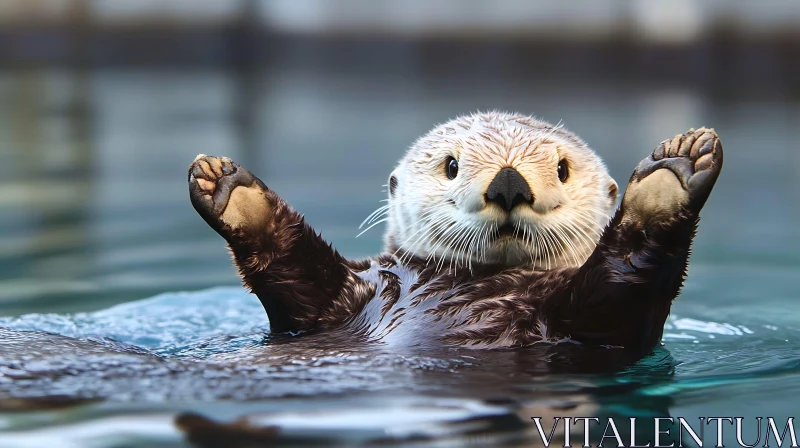 Otter Relaxing in Tranquil Waters AI Image