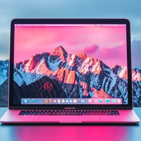 Mountain Sunrise on Laptop Screen