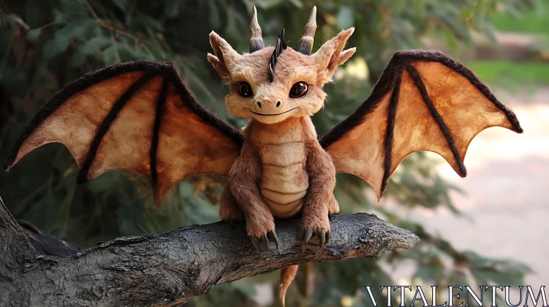 AI ART Plush Dragon on a Tree Limb