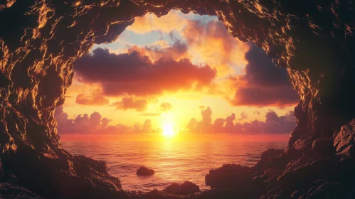 Sunset View from a Seaside Cave