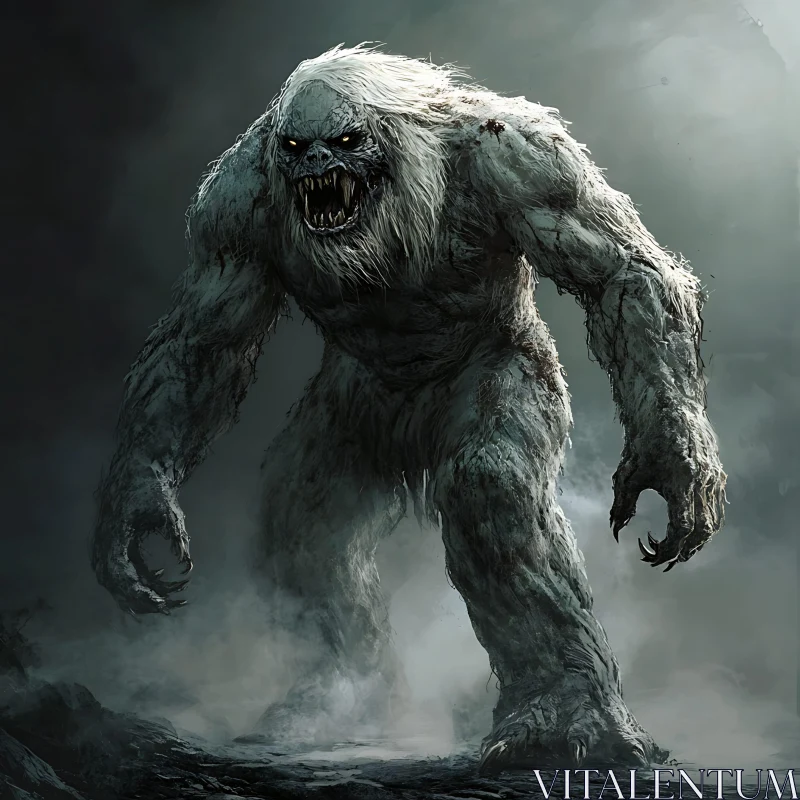 Fearsome Yeti Creature in the Mist AI Image