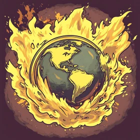 Earth Engulfed in Fire - Environmental Illustration