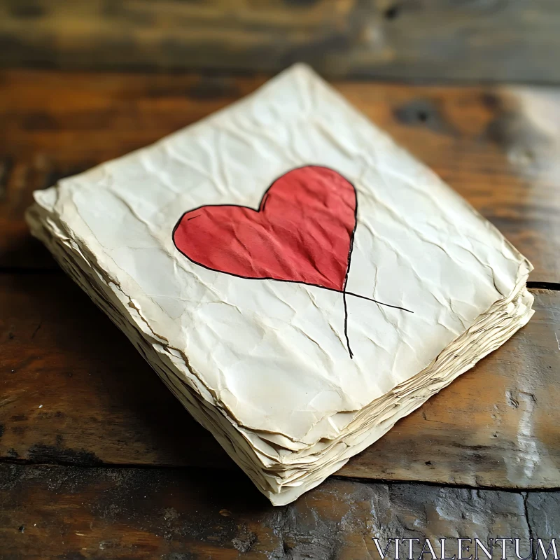 Antique Paper with Red Heart AI Image