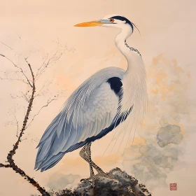 Graceful Heron in Tranquil Setting Artwork