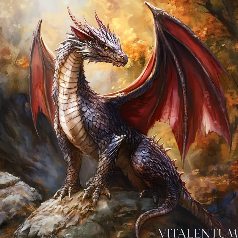 AI ART Dragon Perched on Rock Digital Art