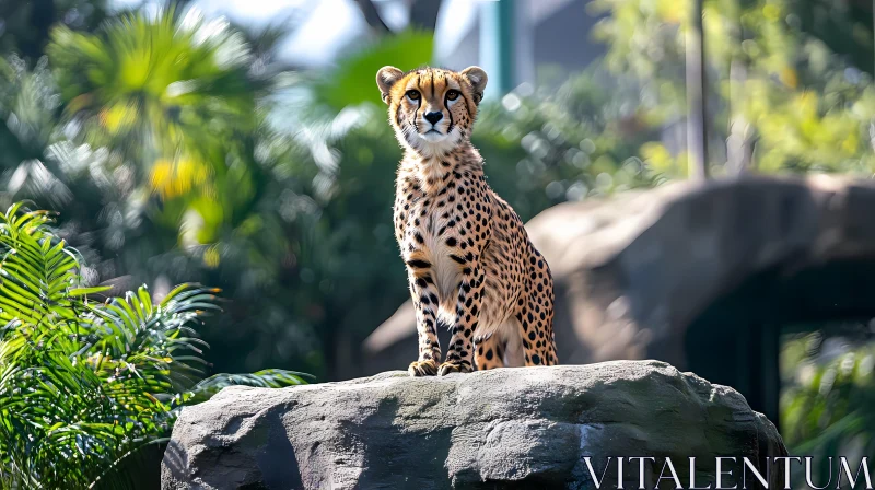 Cheetah on Rock in Wildlife Setting AI Image