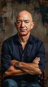 Portrait of Jeff Bezos in Dark Shirt and Abstract Setting