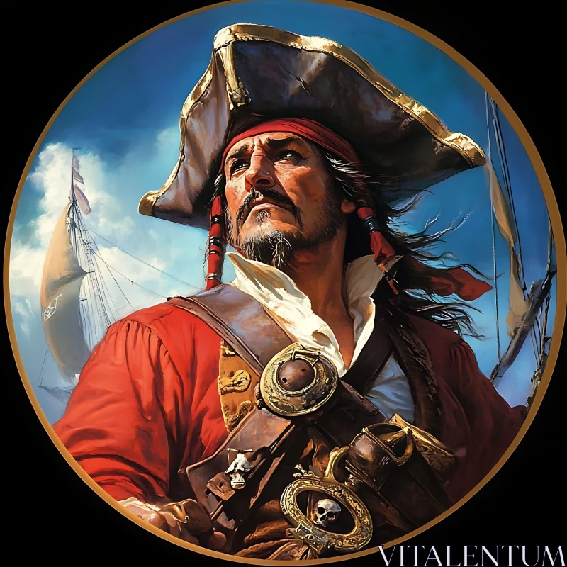 AI ART Old Pirate Portrait with Sailing Ship