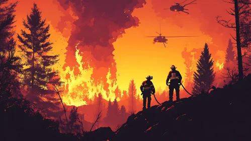 Brave Firefighters Amidst Explosive Forest Fire