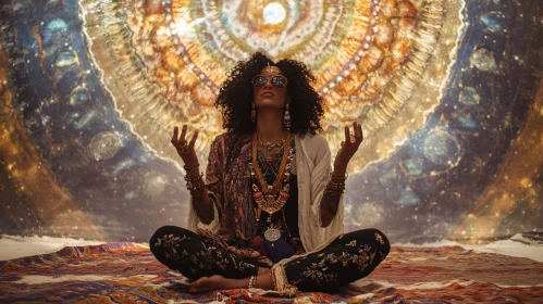 Meditating Woman in Bohemian Style