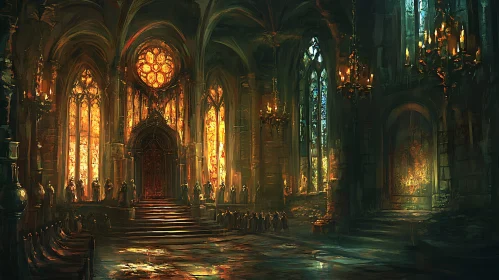 Gothic Church Hall with Sunlight