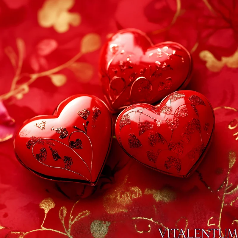 Hearts on Red Floral Pattern AI Image