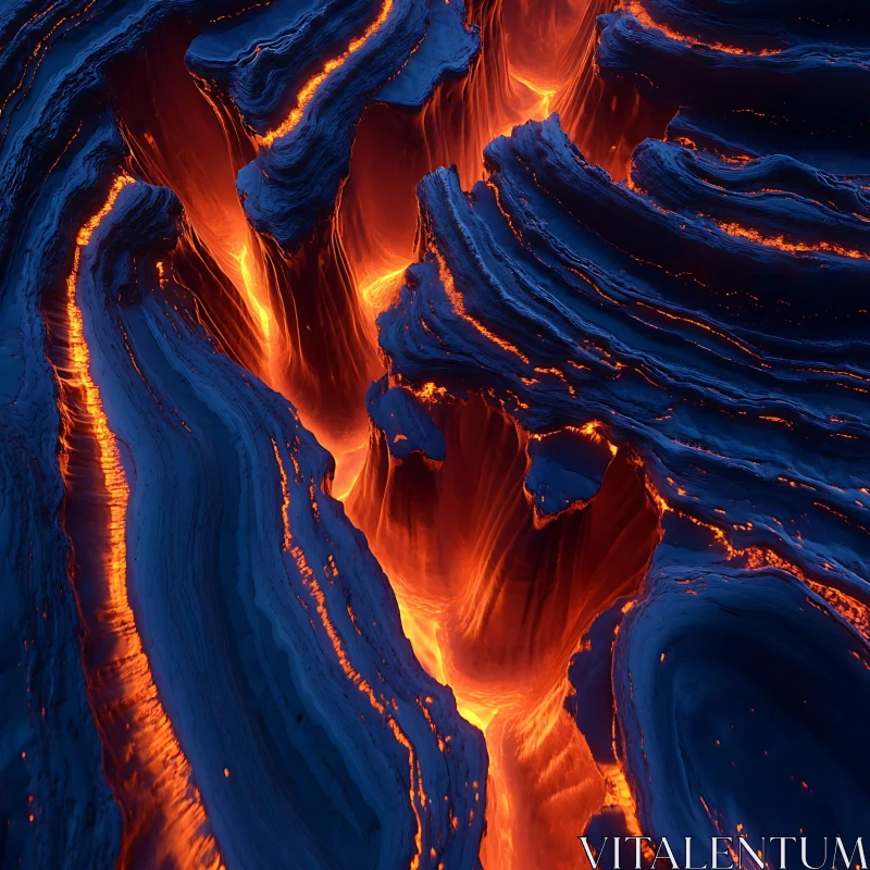 Molten Lava Flow and Cooled Crust AI Image