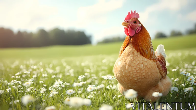 Countryside Chicken Amidst Daisies AI Image