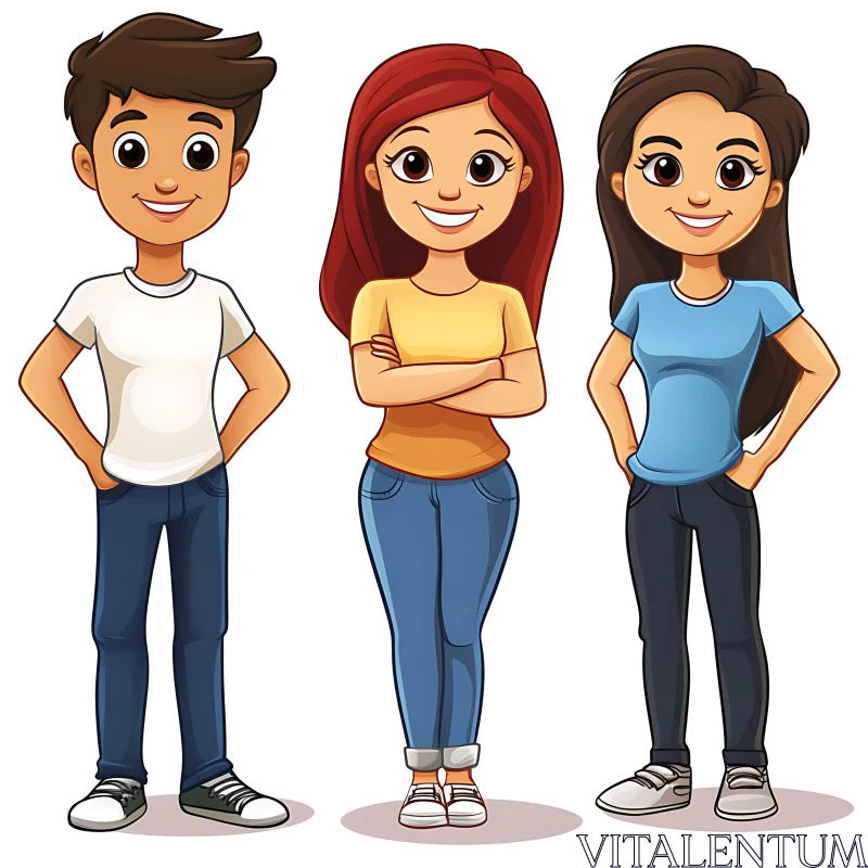 Group of Cartoon People Smiling Together AI Image