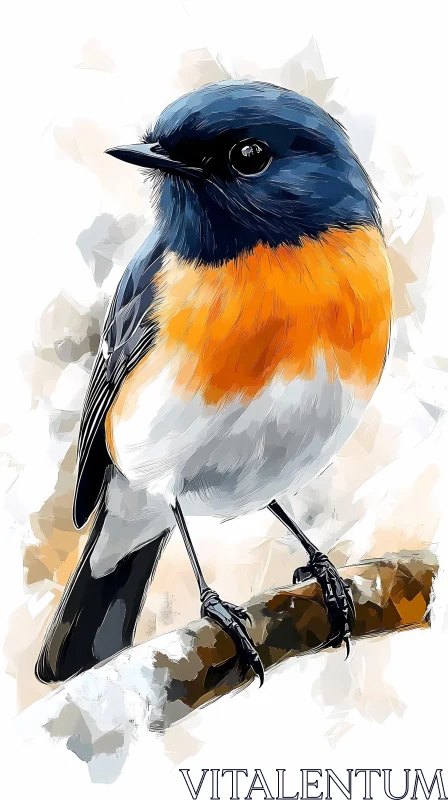 AI ART Colorful Bird Perched on Branch