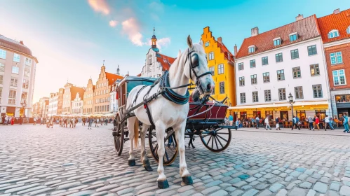 Baroque-inspired Horse and Carriage on Cobblestone Street