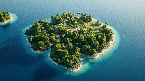 Aerial Island with Dense Foliage and Turquoise Waters