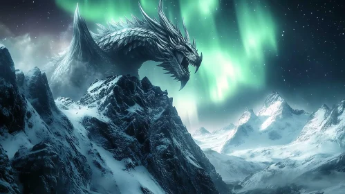 Winter Dragon Landscape with Northern Lights