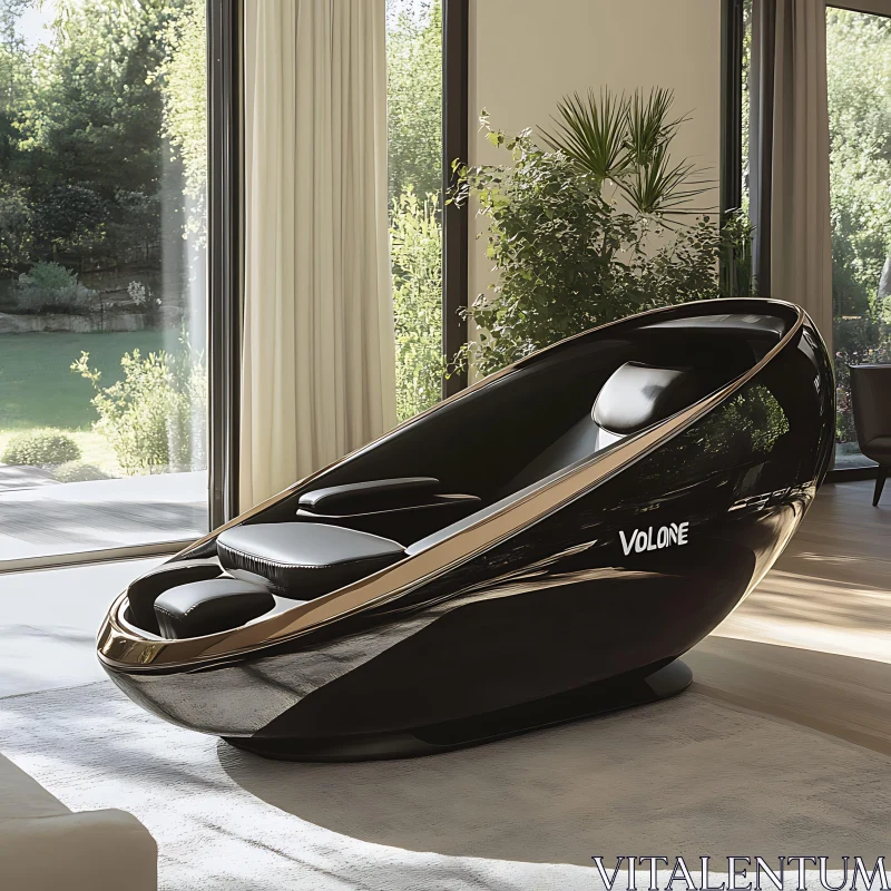 Ergonomic Black Massage Chair in Sunlit Room AI Image