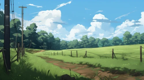 Captivating Field in Wooded Area: A Serene Landscape Drawing