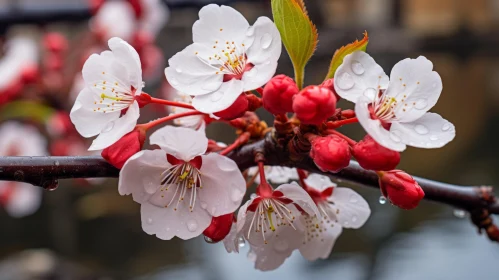 Cherry Blossoms Adorned with Dew: A Natural Masterpiece