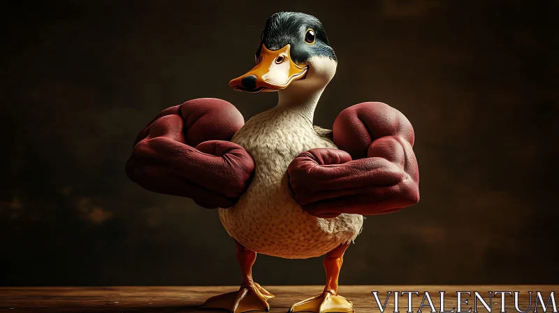 Funny Duck with Big Arms AI Image