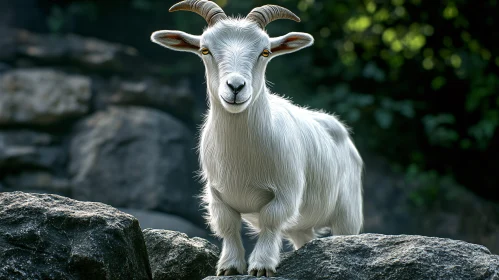 White Goat on Rocks