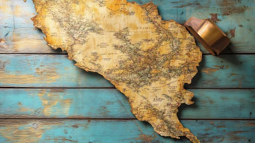 Old Map Resting on Wooden Surface