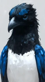 Black and Blue Bird Art