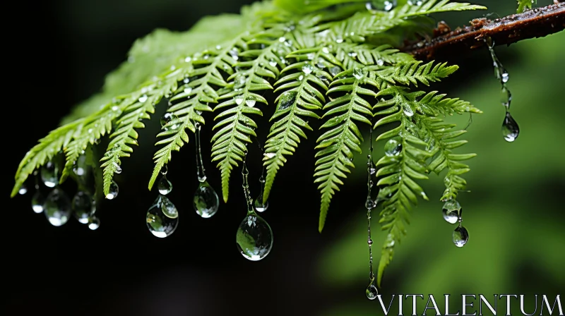 Enchanting Realms: Water Drops on Fern - Nature's Charm AI Image