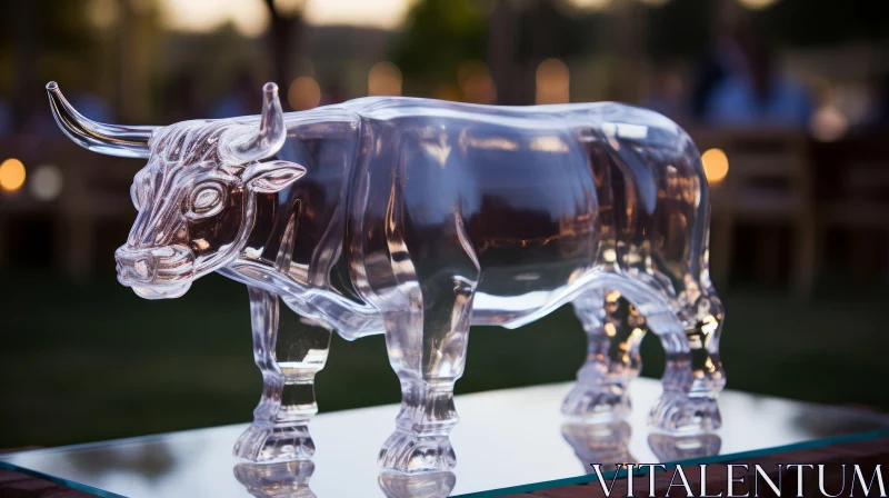 Exquisite Glass Bull Sculpture in a Precisionism Influence Setting AI Image