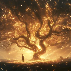 Ethereal Glowing Tree with Figure